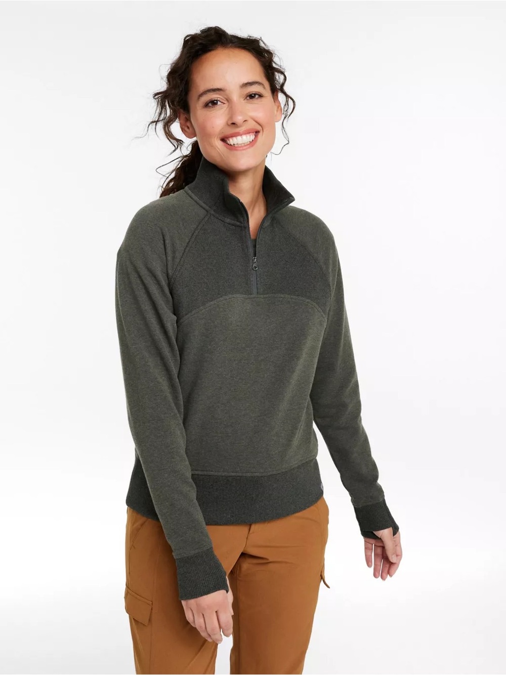 L.L. Bean Cozy 1/4 Zip Pullover in Shadow Green Heather Sz Small NWT